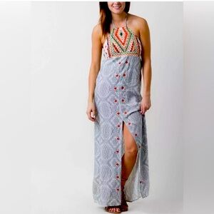 Rip Curl Boho Halter Maxi Dress with Embroidered Details colorful